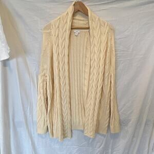 J. Jill Ivory Cable-Knit Cardigan Sweater Cotton Blend Women's Regular Size L